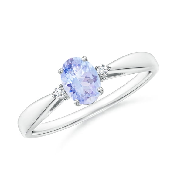 ANGARA Natural Tapered Shank Tanzanite Solitaire Ring with Diamond Accents in 14K White Gold for Women (Size-6x4mm) | December Birthstone, Anniversary, Jewelry Gift for Women | Natural Tanzanite Ring
