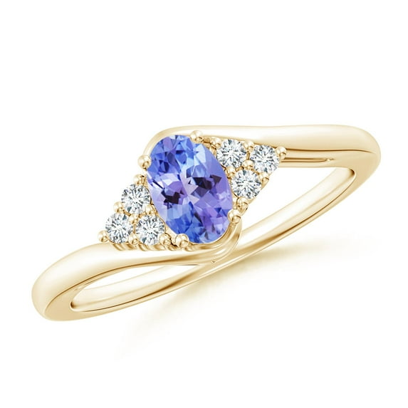 ANGARA Natural Oval Tanzanite Bypass Ring with Trio Diamond Accents in 14K Yellow Gold for Women (Size-6x4mm) | December Birthstone, Anniversary, Jewelry Gift for Women | Natural Tanzanite Ring