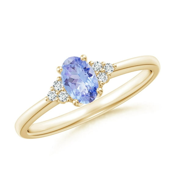 ANGARA Natural Solitaire Oval Tanzanite and Diamond Promise Ring in 14K Yellow Gold for Women (Size-6x4mm) | December Birthstone, Anniversary, Jewelry Gift for Women | Natural Tanzanite Ring