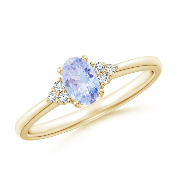 ANGARA Natural Solitaire Oval Tanzanite and Diamond Promise Ring in 14K Yellow Gold for Women (Size-6x4mm) | December Birthstone, Anniversary, Jewelry Gift for Women | Natural Tanzanite Ring