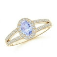 thumbnail image 1 of ANGARA Natural Oval Tanzanite Split Shank Halo Ring in 14K Yellow Gold for Women (Size-6x4mm) | December Birthstone, Birthday, Anniversary, Jewelry Gift for Women | Natural Tanzanite Ring, 1 of 8
