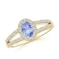 thumbnail image 1 of ANGARA Natural Oval Tanzanite Split Shank Halo Ring in 14K Yellow Gold for Women (Size-6x4mm) | December Birthstone, Birthday, Anniversary, Jewelry Gift for Women | Natural Tanzanite Ring, 1 of 8