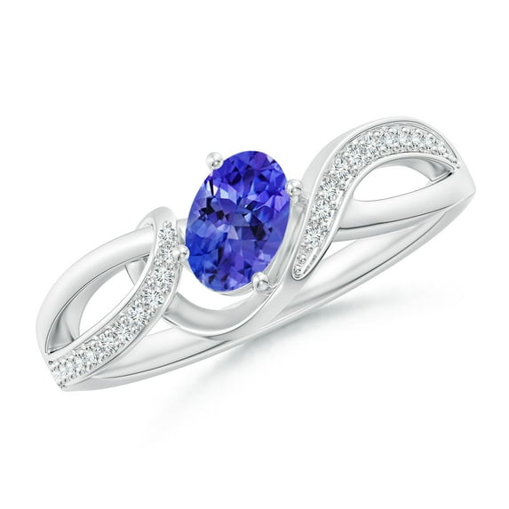 Angara Natural 0.45 Ct. Tanzanite with Diamond Side Stone Ring in Sterling Silver for Women (Ring Size: 3.5)