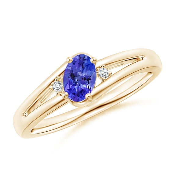 Angara Natural 0.45 Ct. Tanzanite with Diamond Side Stones Ring in 14K Yellow Gold for Women (Ring Size: 11.5)