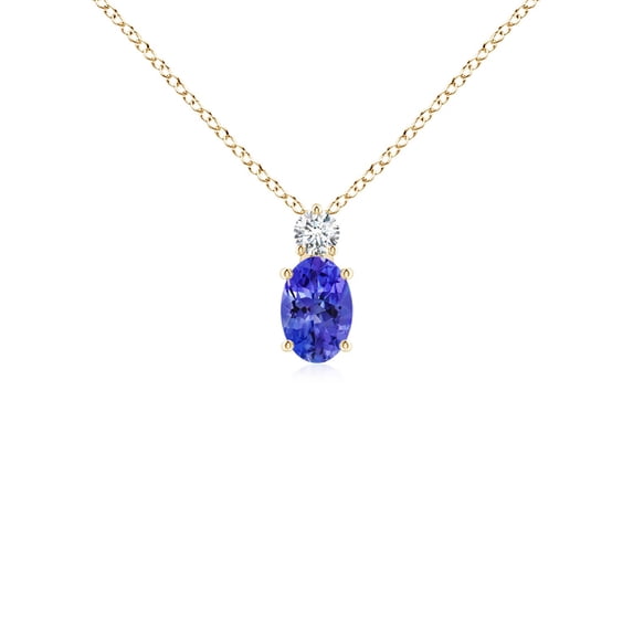 ANGARA Natural Oval Tanzanite Solitaire Pendant with Diamond in 14K Yellow Gold for Women (Size-6x4mm) | December Birthstone, Anniversary, Jewelry Gift for Women | Natural Tanzanite Necklace