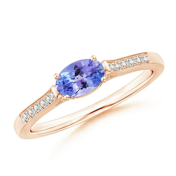 ANGARA Natural Oval Tanzanite Solitaire Ring with Diamonds in 14K Rose Gold for Women (Size-6x4mm) | December Birthstone, Birthday, Anniversary, Jewelry Gift for Women | Natural Tanzanite Ring