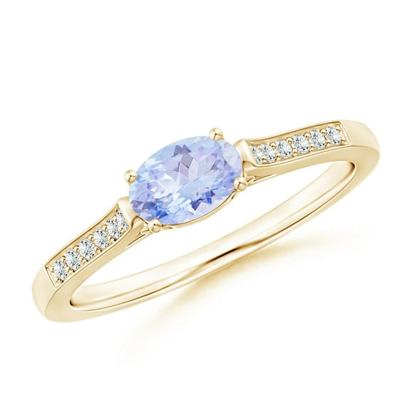 ANGARA Natural Oval Tanzanite Solitaire Ring with Diamonds in 14K Yellow Gold for Women (Size-6x4mm) | December Birthstone, Birthday, Anniversary, Jewelry Gift for Women | Natural Tanzanite Ring