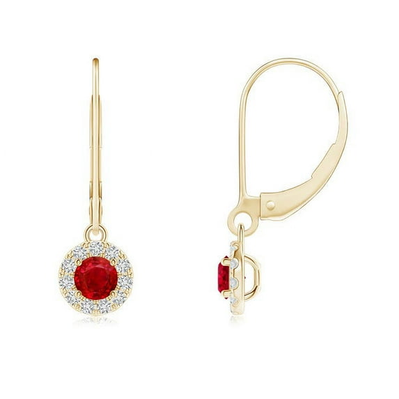 Angara Natural 0.46 ct. Ruby with Diamond Halo Earrings in 14K Yellow Gold for Women