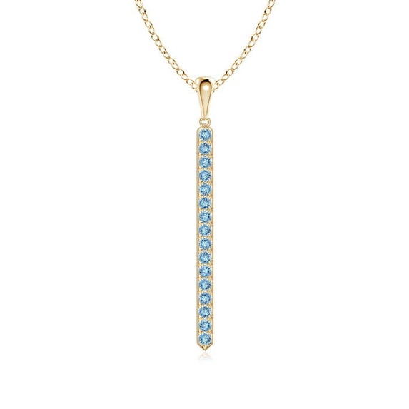 ANGARA Natural Pave-Set Aquamarine Bar Pendant with Milgrain in 14K Yellow Gold for Women (Size-2mm) | March Birthstone, Birthday, Anniversary, Jewelry Gift for Women | Natural Aquamarine Necklace