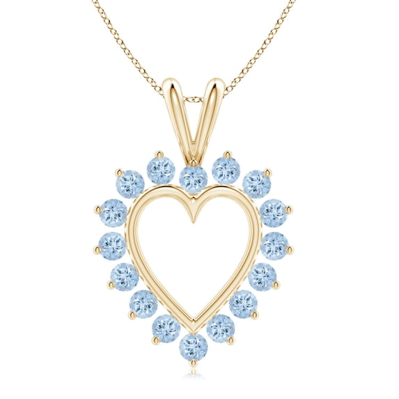 ANGARA Natural Aquamarine Open Heart V-Bale Pendant in 14K Yellow Gold for Women (Size-2mm) | March Birthstone, Birthday, Anniversary, Jewelry Gift for Women | Natural Aquamarine Necklace