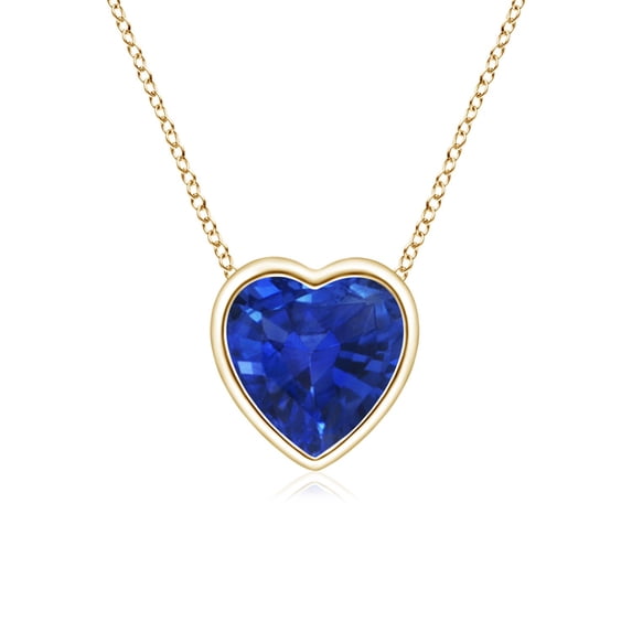 ANGARA Natural Bezel-Set Solitaire Heart Blue Sapphire Pendant in 14K Yellow Gold for Women (Size-5mm) | September Birthstone, Anniversary, Jewelry Gift for Women | Natural Blue Sapphire Necklace