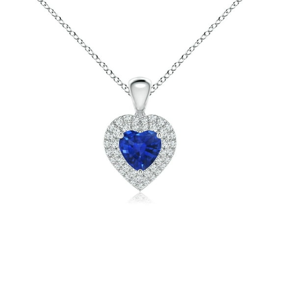 ANGARA Natural Blue Sapphire Heart Pendant with Diamond Double Halo in 14K White Gold for Women (Size-5mm) | September Birthstone, Anniversary, Jewelry Gift for Women | Natural Blue Sapphire Necklace