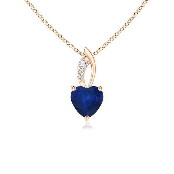 ANGARA Natural Blue Sapphire Heart Pendant with Diamond Accents in 14K Rose Gold for Women (Size-5mm) | September Birthstone, Anniversary, Jewelry Gift for Women | Natural Blue Sapphire Necklace
