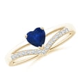 thumbnail image 1 of Angara Natural 0.48 Ct. Blue Sapphire with Diamond Heart Ring in 14K Yellow Gold for Women (Ring Size: 4), 1 of 9