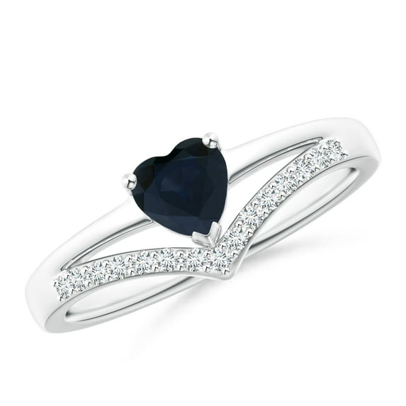 Angara Natural 0.48 Ct. Blue Sapphire with Diamond Heart Ring in Sterling Silver for Women (Ring Size: 11)