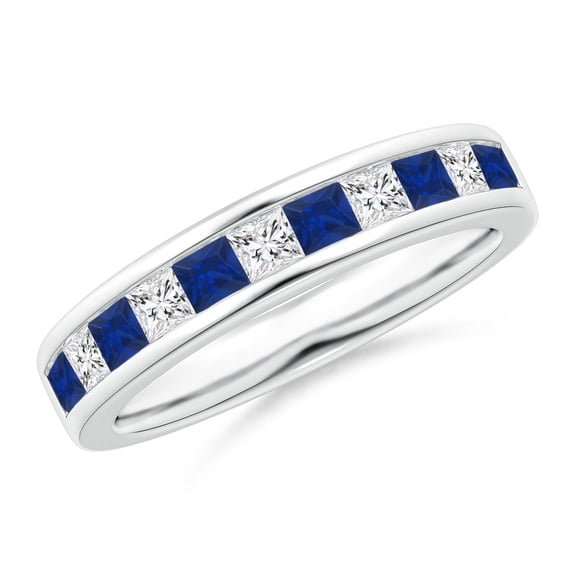 ANGARA Natural Channel Square Sapphire and Diamond Half Eternity Ring in 14K White Gold for Women (Size-2.4mm) | September Birthstone, Anniversary, Jewelry Gift for Women | Natural Blue Sapphire Ring
