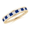 thumbnail image 1 of ANGARA Natural Channel Square Sapphire and Diamond Half Eternity Ring in 14K Yellow Gold for Women (Size-2.4mm) | September Birthstone, Anniversary, Jewelry Gift for Women | Natural Sapphire Ring, 1 of 11