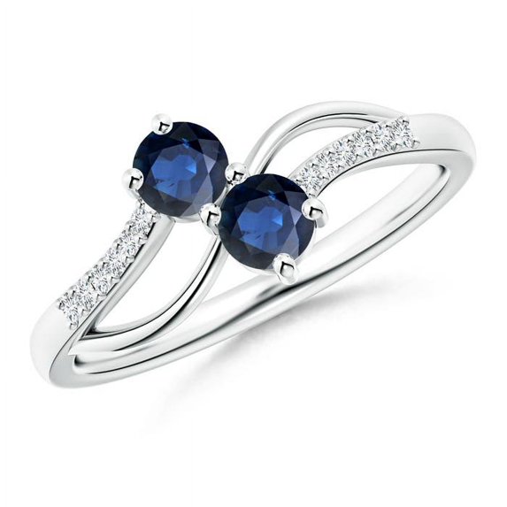 Angara Natural 0.48 Ct. Blue Sapphire with Diamond Side Stone Ring in 14K White Gold for Women (Ring Size: 3.5)