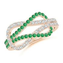 ANGARA Natural Encrusted Emerald and Diamond Infinity Knot Ring in 14K Rose Gold for Women (Size-1.3mm) | May Birthstone, Birthday, Anniversary, Jewelry Gift for Women | Natural Emerald Ring