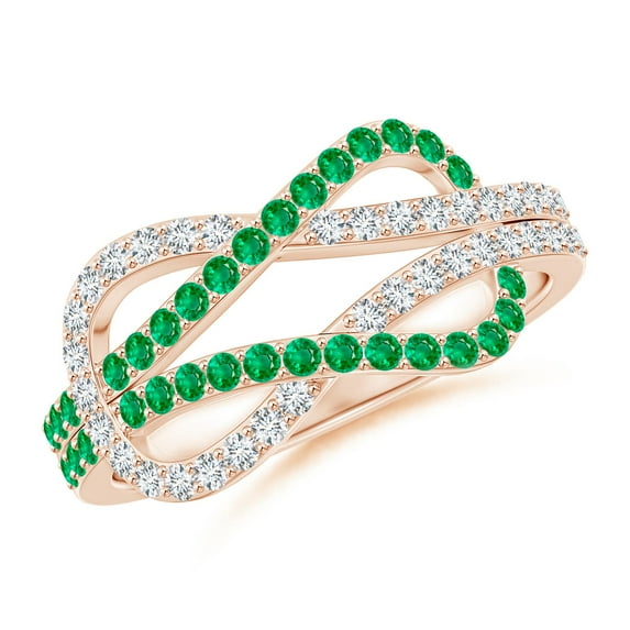 ANGARA Natural Encrusted Emerald and Diamond Infinity Knot Ring in 14K Rose Gold for Women (Size-1.3mm) | May Birthstone, Birthday, Anniversary, Jewelry Gift for Women | Natural Emerald Ring