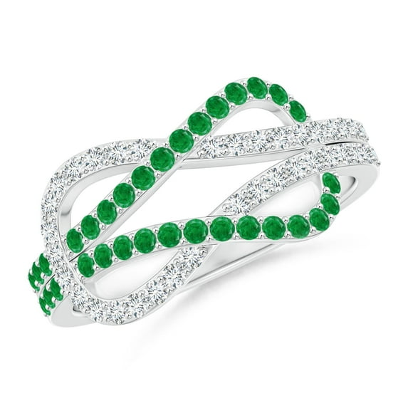 Angara Natural 0.48 Ct. Emerald with Diamond Knot Ring in 14K White Gold for Women (Ring Size: 3.5)