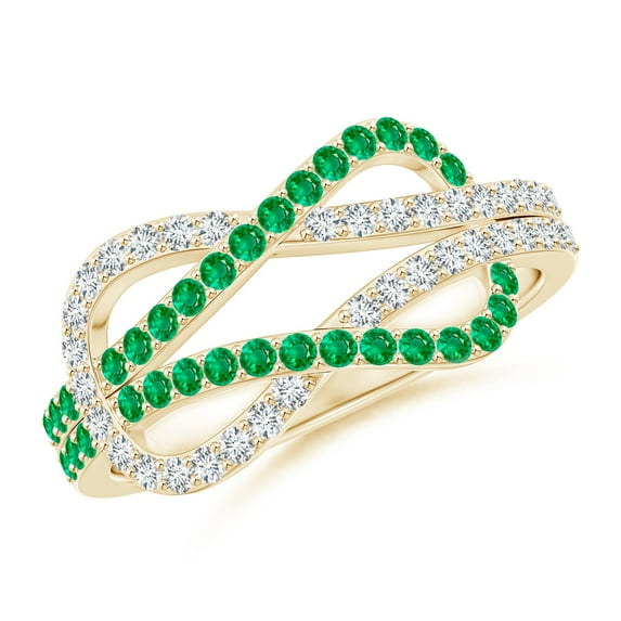 ANGARA Natural Encrusted Emerald and Diamond Infinity Knot Ring in 14K Yellow Gold for Women (Size-1.3mm) | May Birthstone, Birthday, Anniversary, Jewelry Gift for Women | Natural Emerald Ring