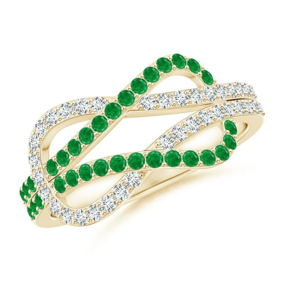 ANGARA Natural Encrusted Emerald and Diamond Infinity Knot Ring in 14K Yellow Gold for Women (Size-1.3mm) | May Birthstone, Birthday, Anniversary, Jewelry Gift for Women | Natural Emerald Ring