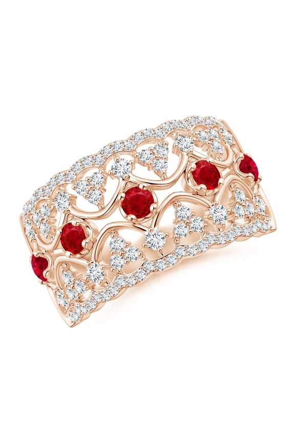 Natural Art Deco Inspired Ruby Broad Filigree Ring in 14K Rose Gold for Women (Size-2.6mm) | July Birthstone, Birthday, Anniversary, Jewelry Gift for Women | Natural Ruby Ring