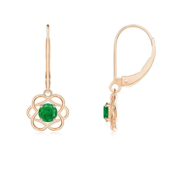 ANGARA Natural Solitaire Emerald Intertwined Flower Dangle Earrings in 14K Rose Gold for Women (Size-4mm) | May Birthstone, Birthday, Anniversary, Jewelry Gift for Women | Natural Emerald Earrings