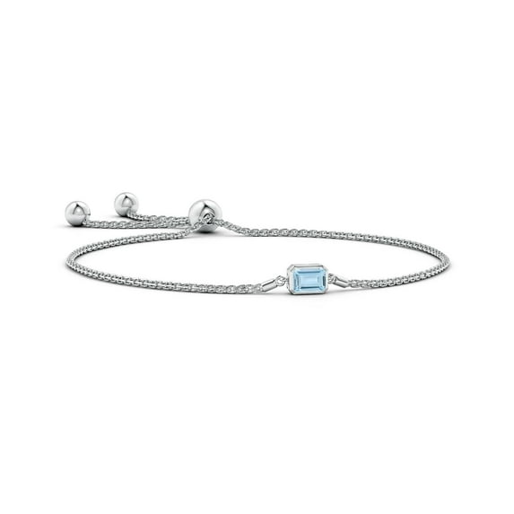 ANGARA Natural Horizontally Set Emerald-Cut Aquamarine Bolo Bracelet in 14K White Gold for Women (Size-6x4mm) | March Birthstone, Anniversary, Jewelry Gift for Women | Natural Aquamarine Bracelet