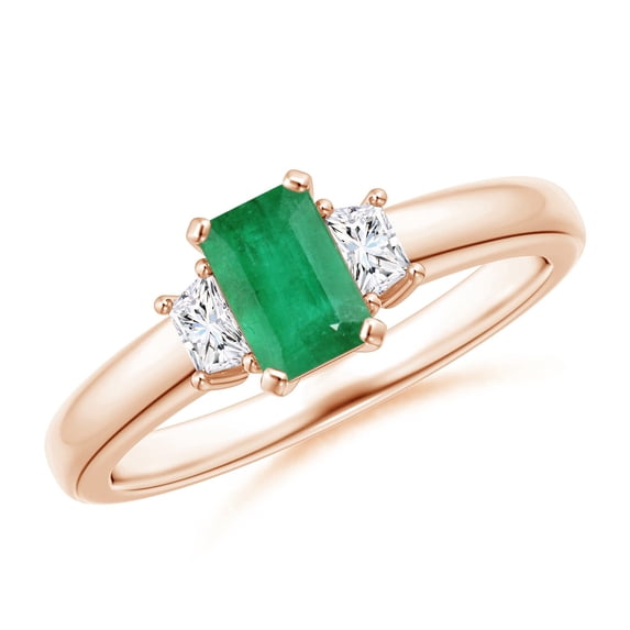 ANGARA Natural Emerald and Diamond Three Stone Ring in 14K Rose Gold for Women (Size-6x4mm) | May Birthstone, Birthday, Anniversary, Jewelry Gift for Women | Natural Emerald Ring