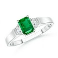 thumbnail image 1 of ANGARA Natural Emerald-Cut Emerald and Trapezoid Diamond Three Stone Ring in 14K White Gold for Women (Size-6x4mm) | May Birthstone, Anniversary, Jewelry Gift for Women | Natural Emerald Ring, 1 of 8