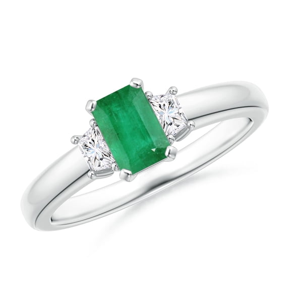 ANGARA Natural Emerald and Diamond Three Stone Ring in 14K White Gold for Women (Size-6x4mm) | May Birthstone, Birthday, Anniversary, Jewelry Gift for Women | Natural Emerald Ring