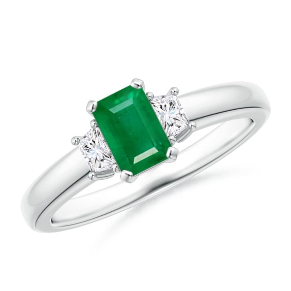 ANGARA Natural Emerald and Diamond Three Stone Ring in 14K White Gold for Women (Size-6x4mm) | May Birthstone, Birthday, Anniversary, Jewelry Gift for Women | Natural Emerald Ring