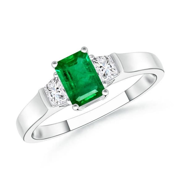 Angara Natural 0.5 Ct. Emerald with Diamond Classic Ring in Sterling Silver for Women (Ring Size: 11.5)