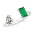 thumbnail image 1 of ANGARA Natural Two-Stone Emerald-Cut Emerald & Pear Diamond Open Ring in 925 Sterling Silver for Women (Size-6x4mm) | May Birthstone, Anniversary, Jewelry Gift for Women | Natural Emerald Ring, 1 of 9