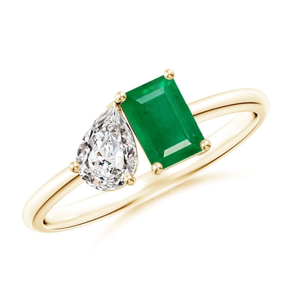 Angara Natural 0.5 Ct. Emerald with Diamond Fashion Ring in 14K Yellow Gold for Women (Ring Size: 12)