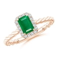thumbnail image 1 of ANGARA Natural Emerald-Cut Emerald Halo Twisted Shank Engagement Ring in 14K Rose Gold for Women (Size-6x4mm) | May Birthstone, Birthday, Anniversary, Jewelry Gift for Women | Natural Emerald Ring, 1 of 8