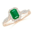 thumbnail image 1 of ANGARA Natural Emerald-Cut Emerald Halo Twisted Shank Ring in 14K Rose Gold for Women (Size-6x4mm) | May Birthstone, Birthday, Anniversary, Jewelry Gift for Women | Natural Emerald Ring, 1 of 11