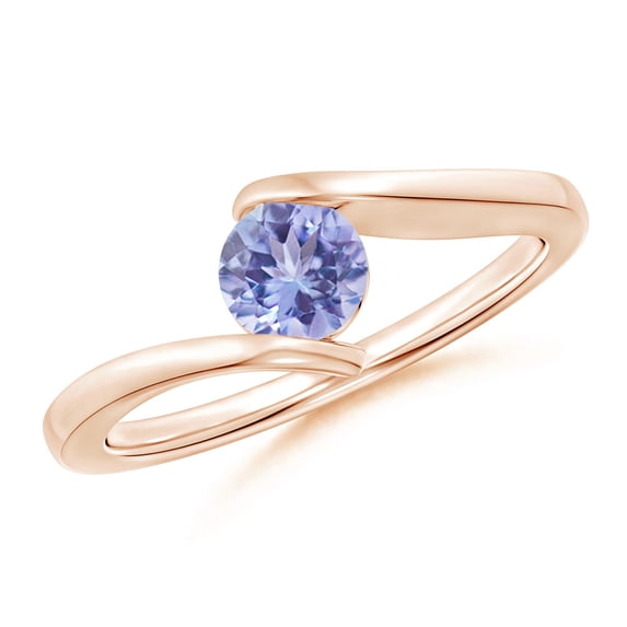ANGARA Natural Bar-Set Solitaire Round Tanzanite Bypass Ring in 14K Rose Gold for Women (Size-5mm) | December Birthstone, Birthday, Anniversary, Jewelry Gift for Women | Natural Tanzanite Ring