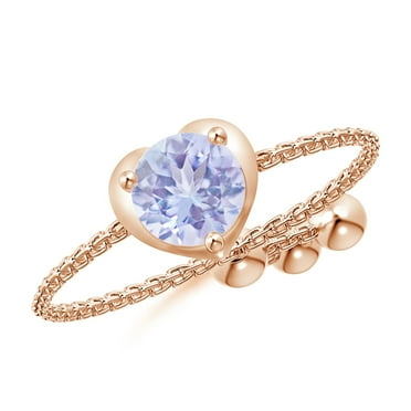 ANGARA Natural Round Tanzanite Solitaire Heart Bolo Ring in 14K Rose Gold for Women (Size-5mm) | December Birthstone, Birthday, Anniversary, Jewelry Gift for Women | Natural Tanzanite Ring