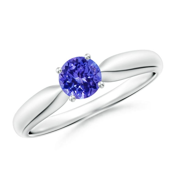 ANGARA Natural Solitaire Round Tanzanite Tapered Shank Ring in 14K White Gold for Women (Size-5mm) | December Birthstone, Birthday, Anniversary, Jewelry Gift for Women | Natural Tanzanite Ring