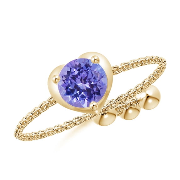 ANGARA Natural Round Tanzanite Solitaire Heart Bolo Ring in 14K Yellow Gold for Women (Size-5mm) | December Birthstone, Birthday, Anniversary, Jewelry Gift for Women | Natural Tanzanite Ring