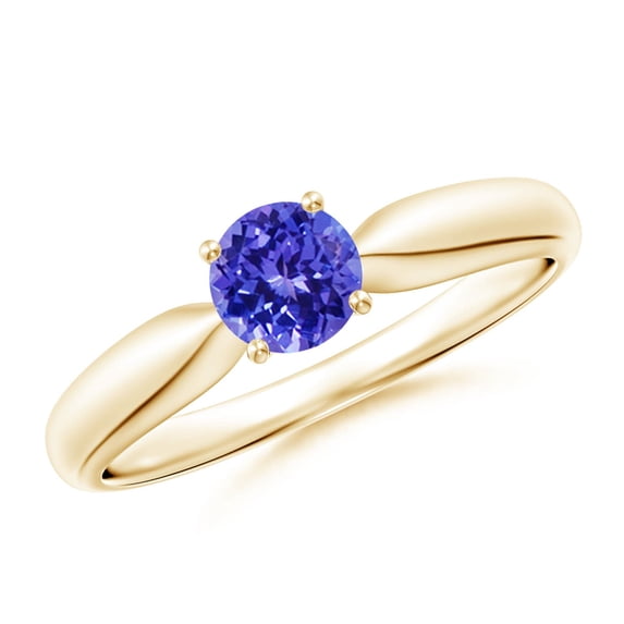 ANGARA Natural Solitaire Round Tanzanite Tapered Shank Ring in 14K Yellow Gold for Women (Size-5mm) | December Birthstone, Birthday, Anniversary, Jewelry Gift for Women | Natural Tanzanite Ring