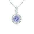 thumbnail image 1 of ANGARA Natural Tanzanite Pendant with Bar-Set Diamond Halo in 14K White Gold for Women (Size-5mm) | December Birthstone, Birthday, Anniversary, Jewelry Gift for Women | Natural Tanzanite Necklace, 1 of 8