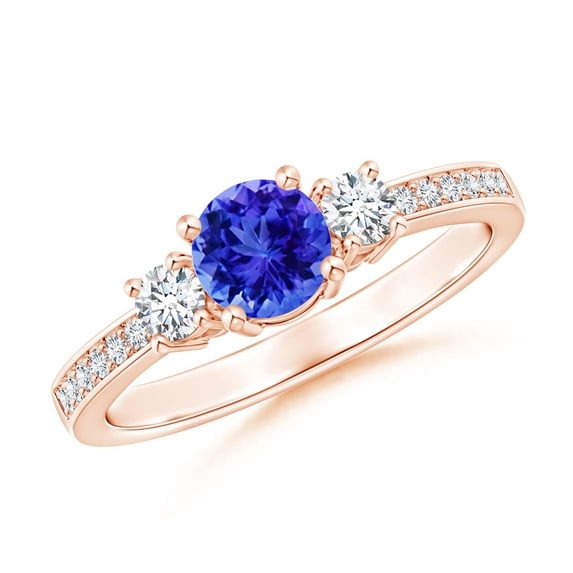 ANGARA Natural Classic Three Stone Tanzanite and Diamond Ring in 14K Rose Gold for Women (Size-5mm) | December Birthstone, Birthday, Anniversary, Jewelry Gift for Women | Natural Tanzanite Ring