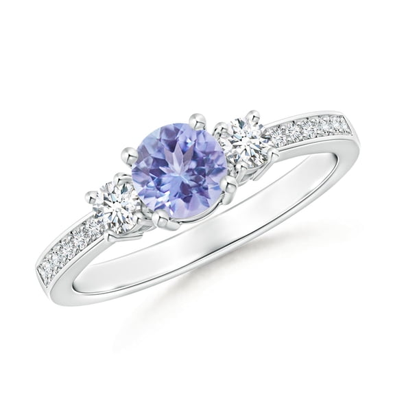 ANGARA Natural Classic Three Stone Tanzanite and Diamond Ring in 14K White Gold for Women (Size-5mm) | December Birthstone, Birthday, Anniversary, Jewelry Gift for Women | Natural Tanzanite Ring