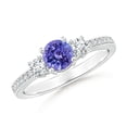 thumbnail image 1 of ANGARA Natural Classic Three Stone Tanzanite and Diamond Ring in 14K White Gold for Women (Size-5mm) | December Birthstone, Birthday, Anniversary, Jewelry Gift for Women | Natural Tanzanite Ring, 1 of 10
