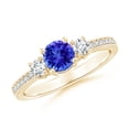 thumbnail image 1 of ANGARA Natural Classic Three Stone Tanzanite and Diamond Ring in 14K Yellow Gold for Women (Size-5mm) | December Birthstone, Birthday, Anniversary, Jewelry Gift for Women | Natural Tanzanite Ring, 1 of 10