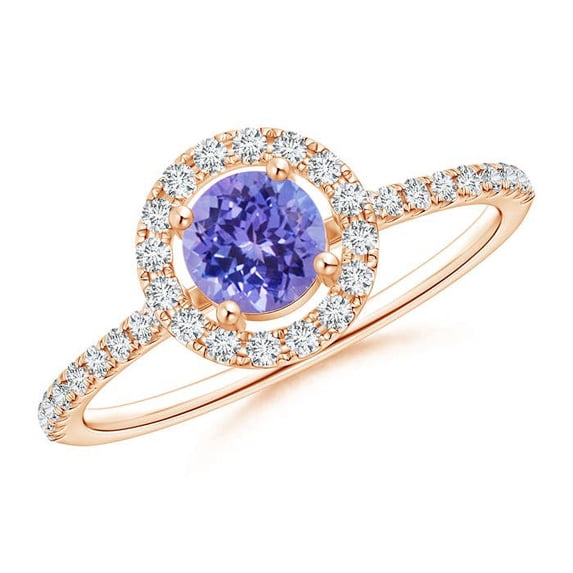 Angara Natural 0.5 Ct. Tanzanite with Diamond Halo Ring in 14K Rose Gold for Women (Ring Size: 11.5)